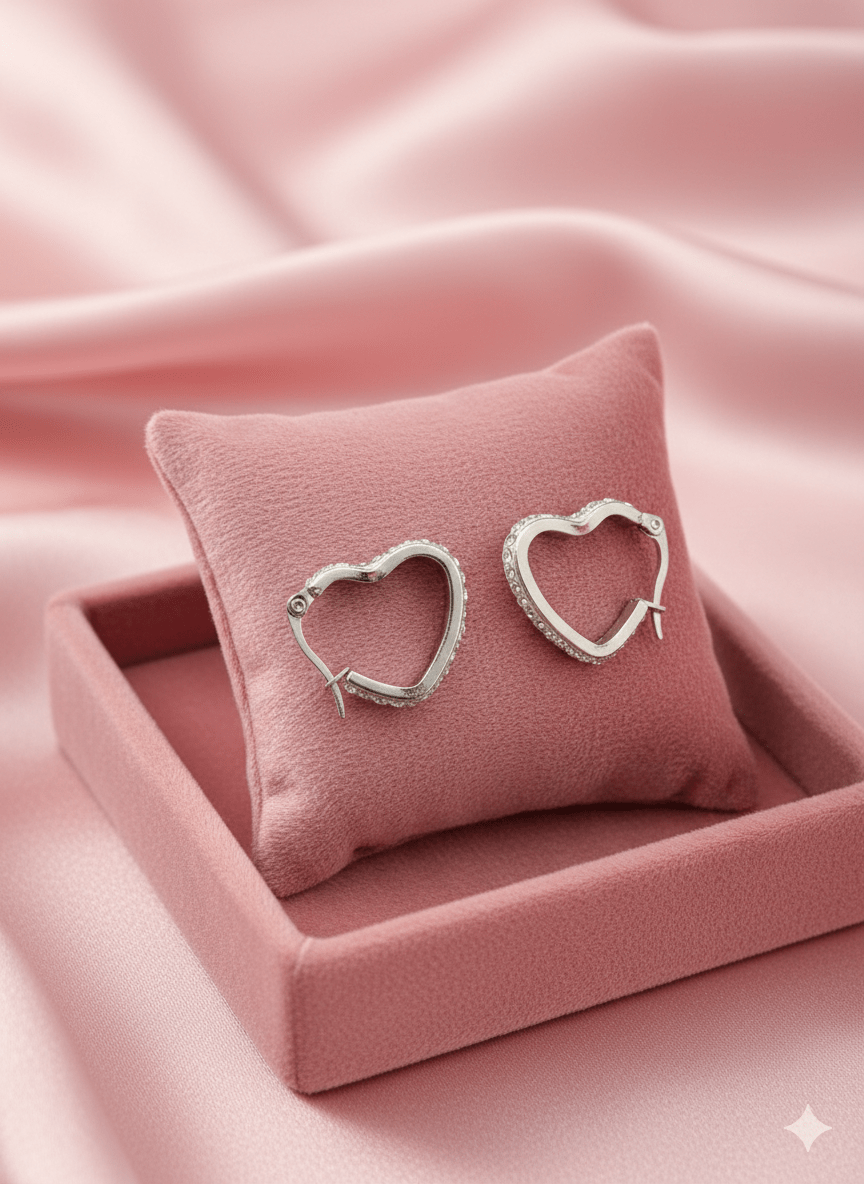 Aurelia SilverHeart Luxe Demi - Fine Anti - Tarnish Crystal Hoop Earrings - Daily wear Hoops - The Soul Jewellery