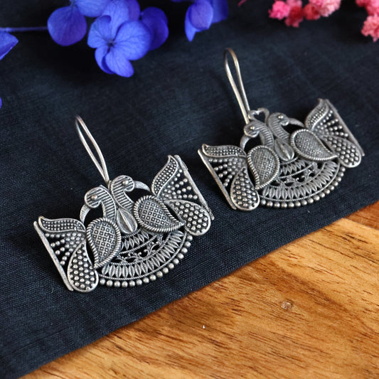 Silver Replica Oxidized Peacock Couple Earring - The Soul Jewellery