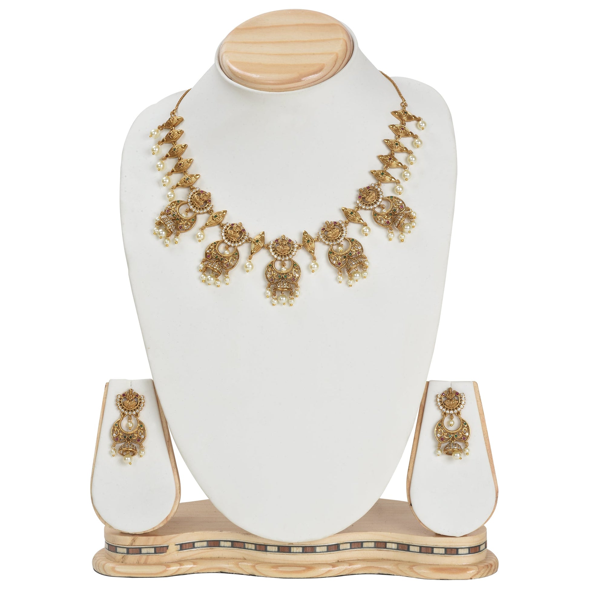 Indu Antique Matte Gold Plated Short Temple Necklace Set with Lakshmi Devi Motif - The Soul Jewellery