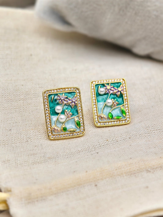 Aurelia AquaPearl Garden Luxe Demi - Fine Anti - Tarnish Enamel Crystal Stud Earrings - The Soul Jewellery