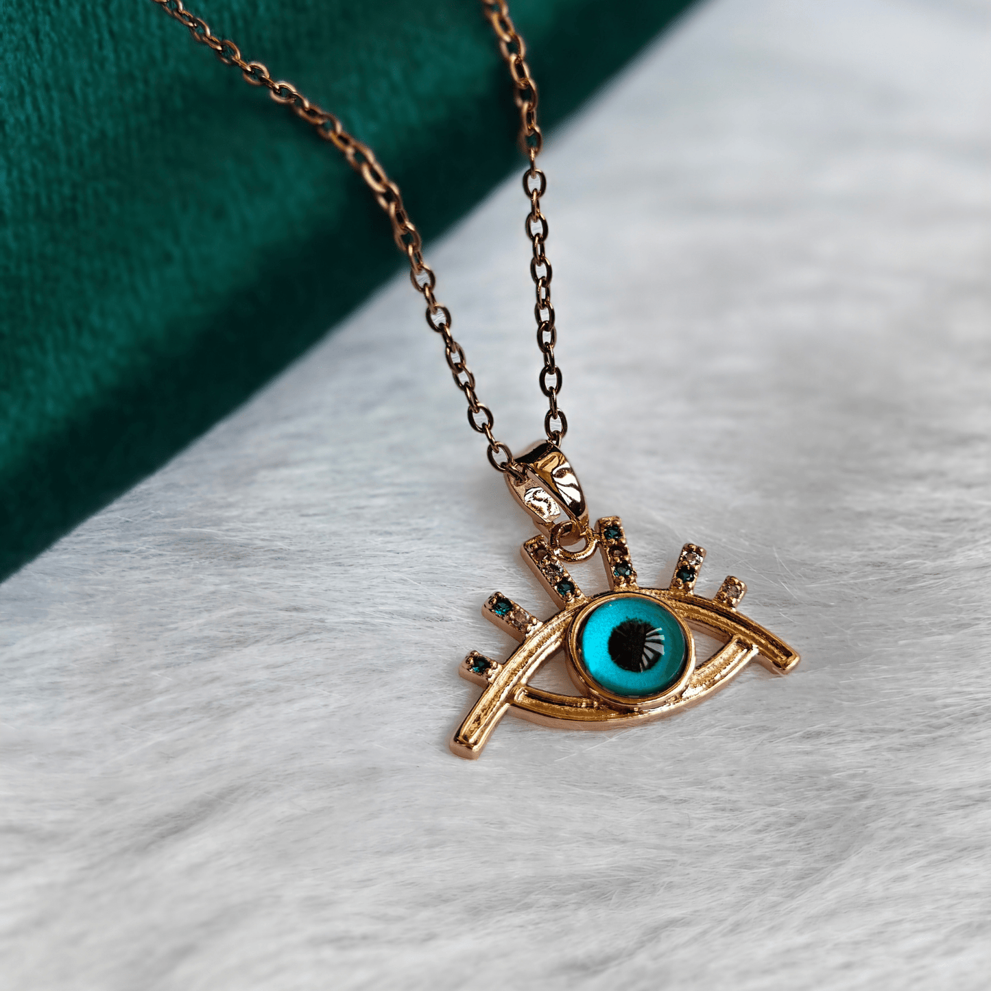 18K Rose Gold Plated Fusion Stone Studded Evil Eye Anti Tarnish Chain Pendant Necklace RGCP104 - The Soul Jewellery