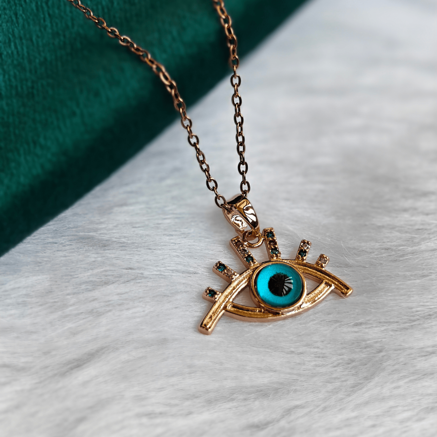 18K Rose Gold Plated Fusion Stone Studded Evil Eye Anti Tarnish Chain Pendant Necklace RGCP104 - The Soul Jewellery