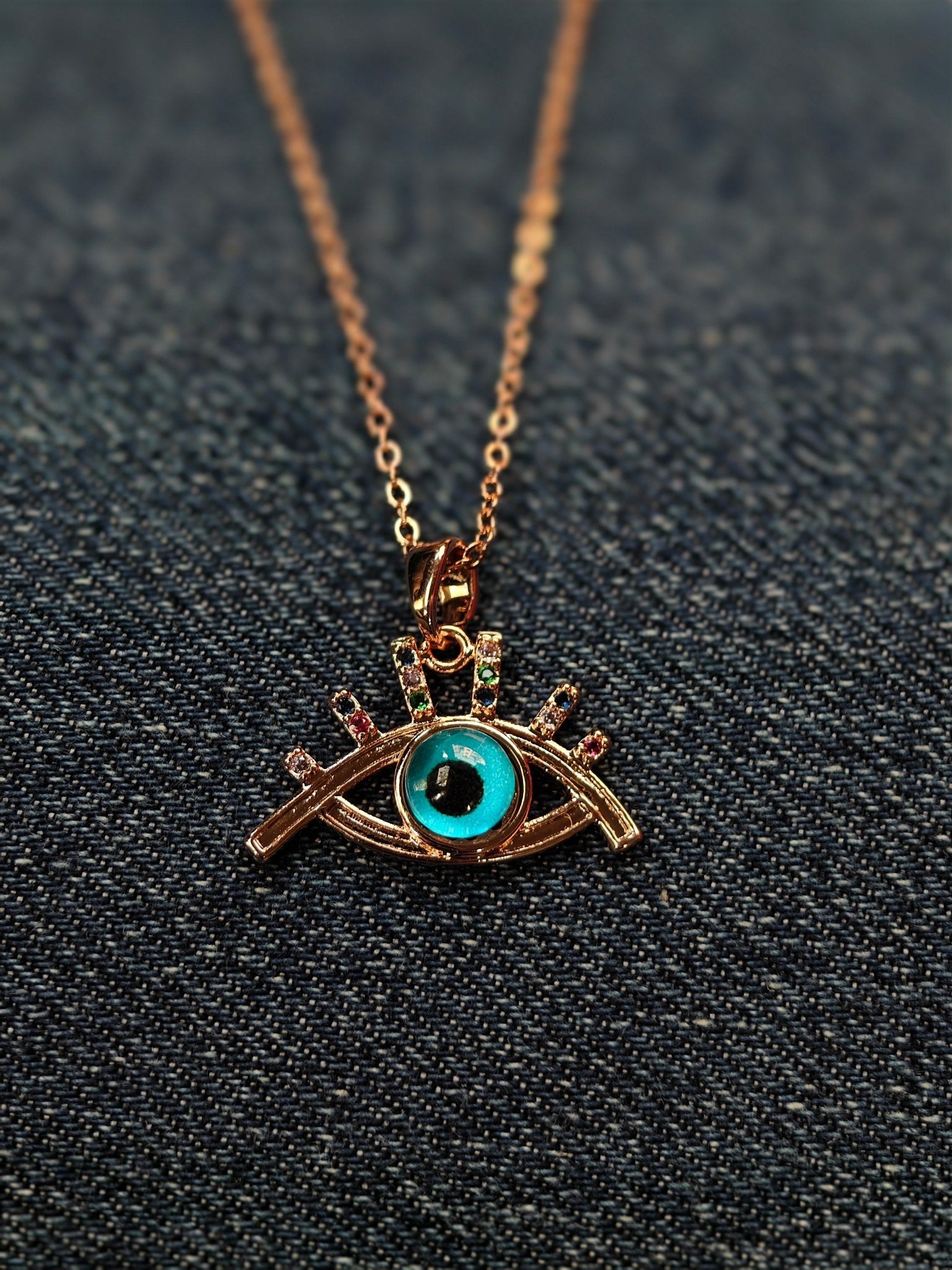 18K Rose Gold Plated Fusion Stone Studded Evil Eye Anti Tarnish Chain Pendant Necklace RGCP104 - The Soul Jewellery