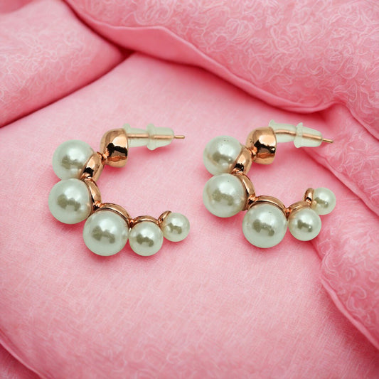 Venus Pearl Aura 6™ Demi Fine Rose Gold Pearl Hoop Earrings for Women - The Soul Jewellery