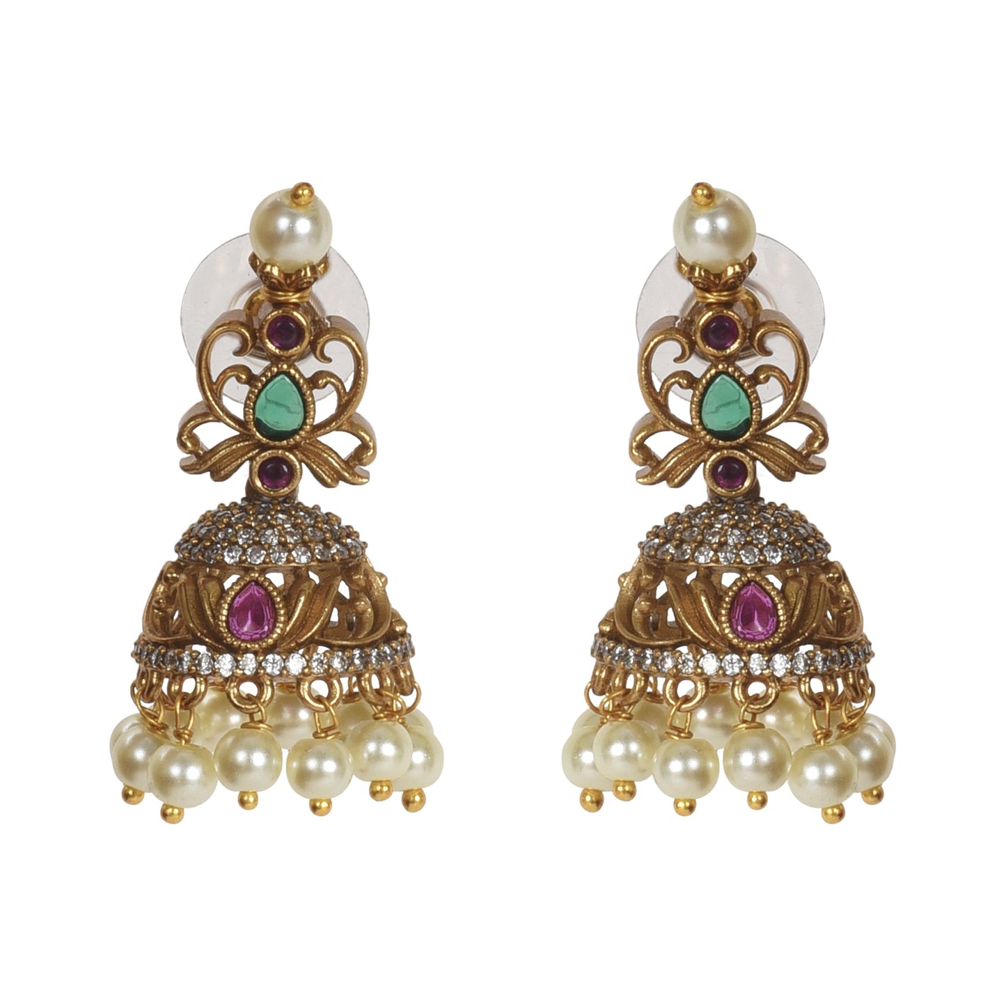 Ayanika Antique Gold - Plated Short Necklace & Jhumka Earring Set - The Soul Jewellery