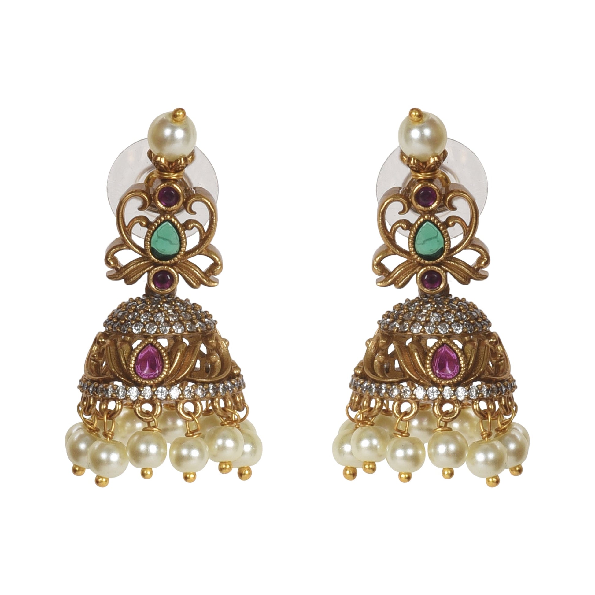 Ayanika Antique Gold - Plated Short Necklace & Jhumka Earring Set - The Soul Jewellery