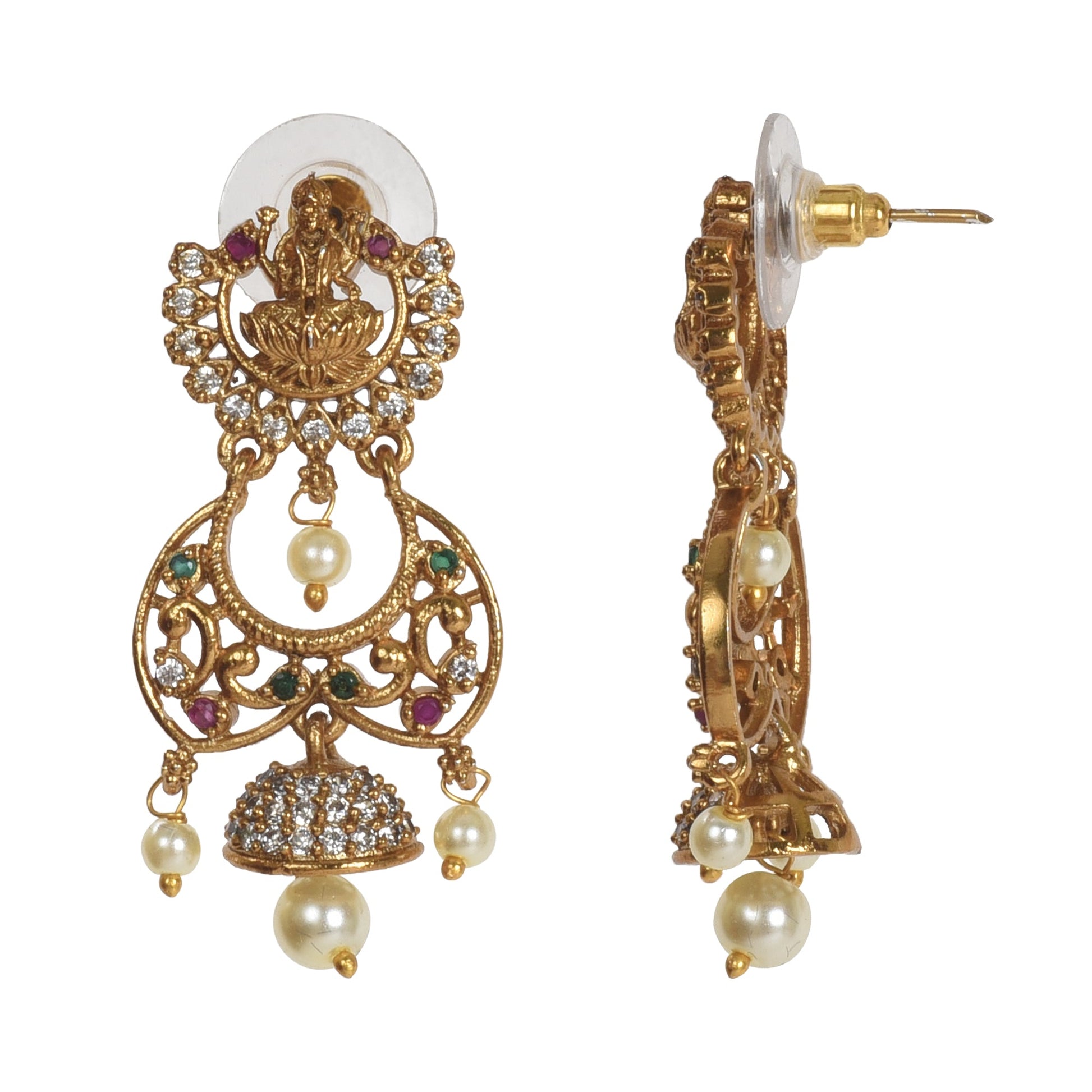 Indu Antique Matte Gold Plated Short Temple Necklace Set with Lakshmi Devi Motif - The Soul Jewellery