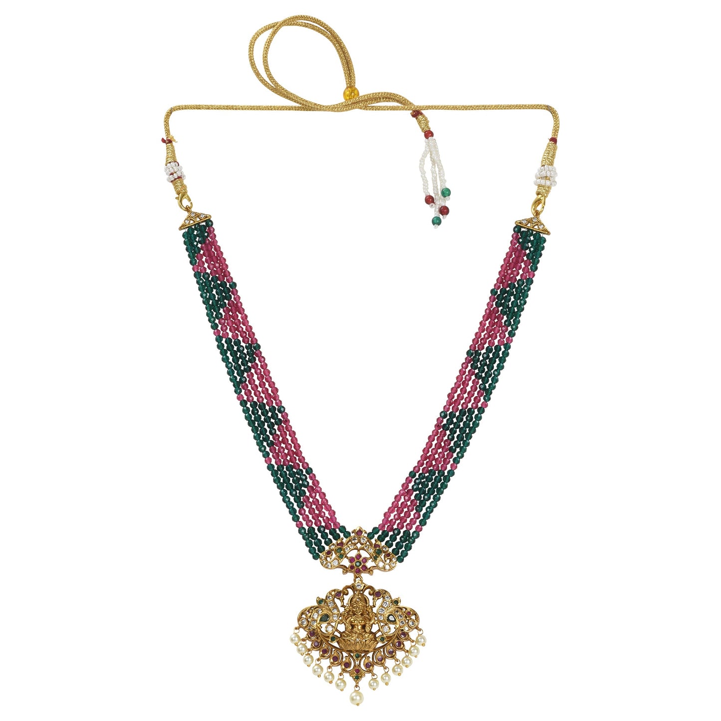 Padmavati Antique Matte Gold Plated Short Necklace Set with Devi Laxmi Motif - The Soul Jewellery
