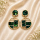 Emerald Green Marble Geometric Drop Earrings – Gold-Tone Statement Dangle Earrings for Women - Soul Jewellery
