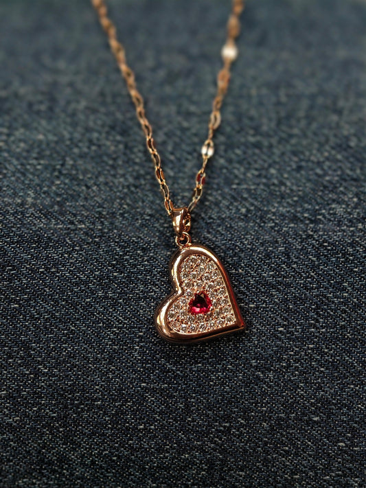 18K Rose Gold Plated Dazzling Heart Anti Tarnish Chain Pendant Necklace - The Soul Jewellery