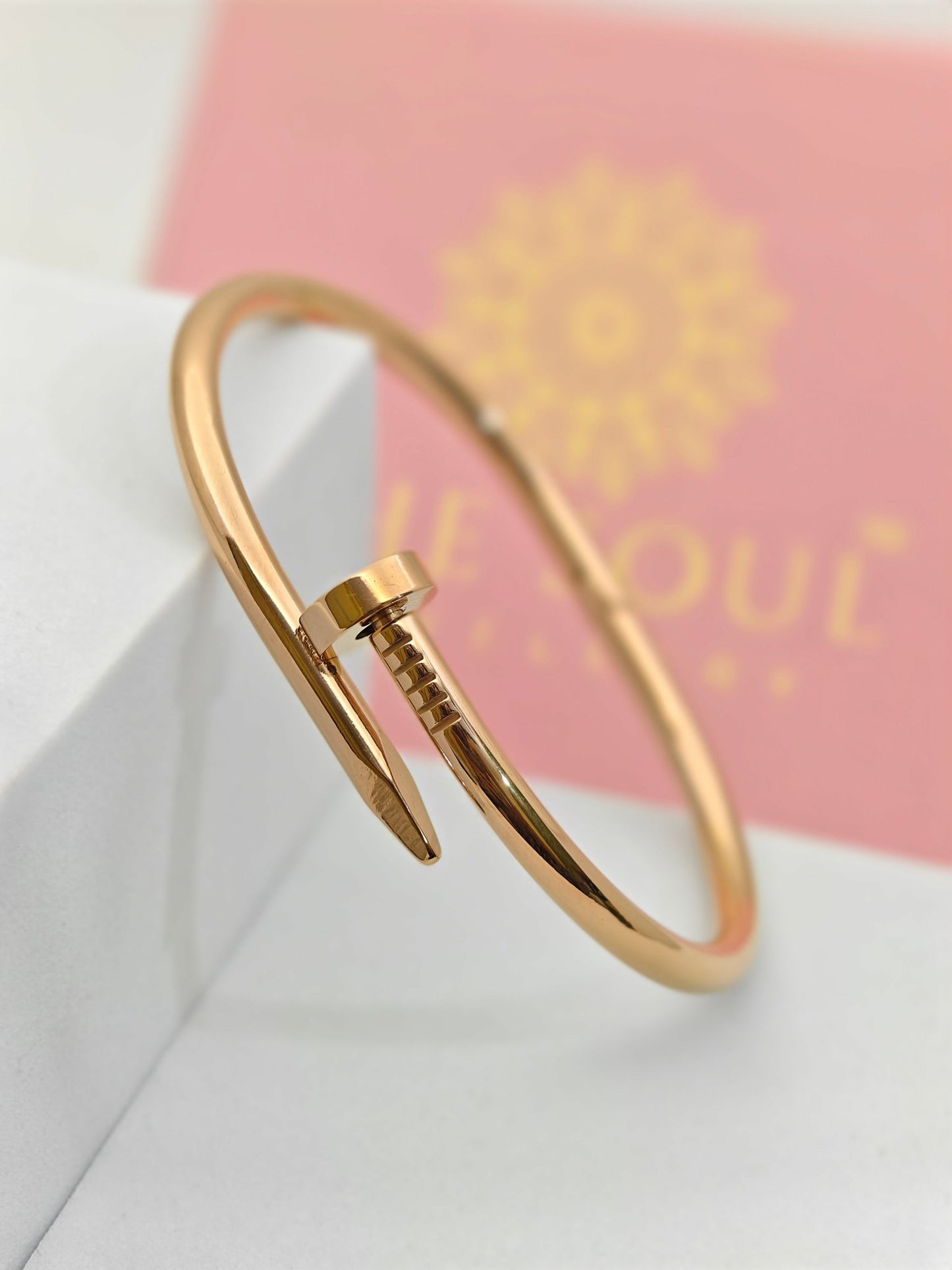 18K Rose Gold Plated Nail Bangle – Minimalist Chic with a Modern Twist RGB286 - The Soul Jewellery