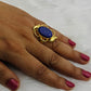 Premium Gold - Plated Brass Ring Deep Blue Natural Stone –Floral Adjustable Statement Ring for Women - The Soul Jewellery