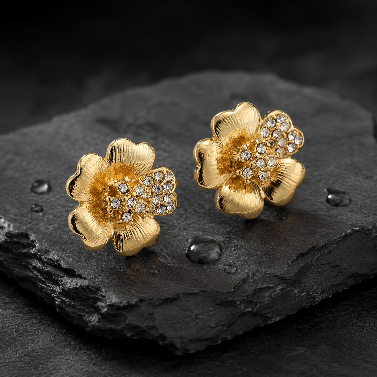 AURÉLIA AMORE LUXE 6™ Gold-Tone Floral Crystal Stud Earrings for Women | Sparkling Flower Statement Earrings - Soul Jewellery