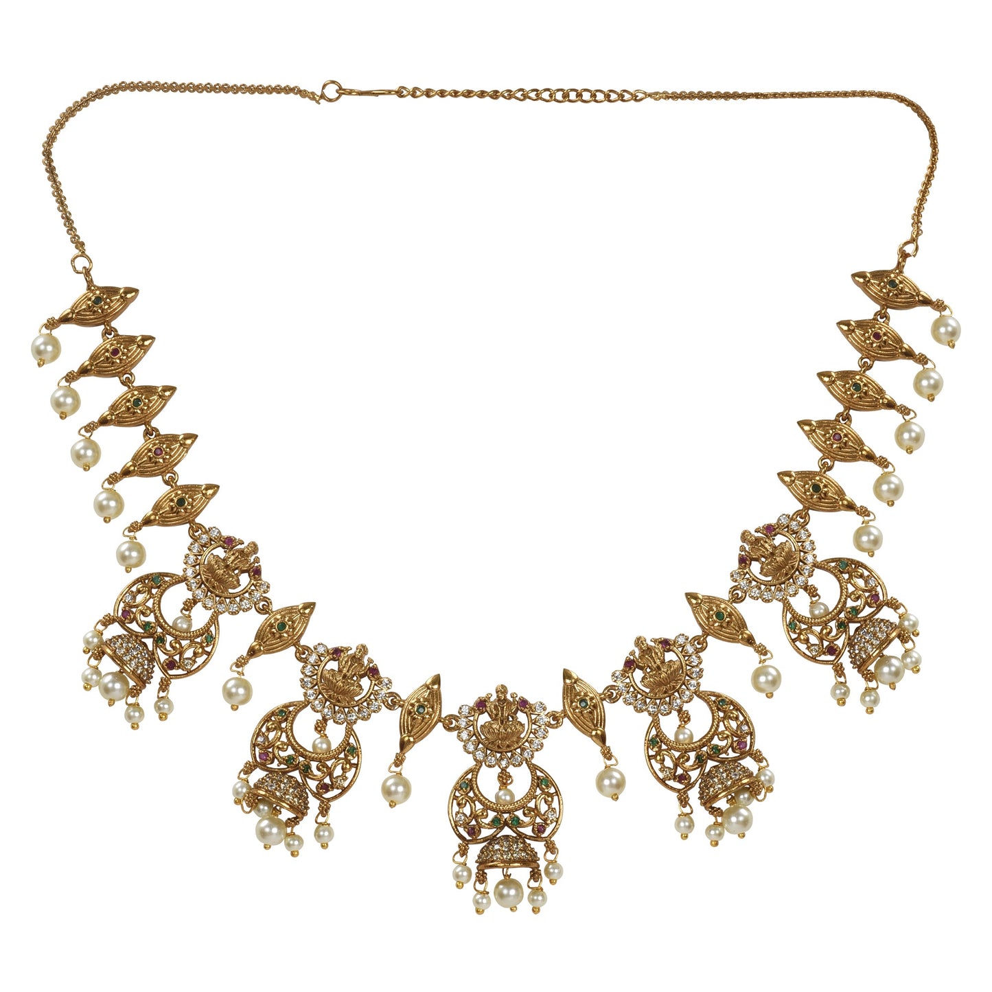 Indu Antique Matte Gold Plated Short Temple Necklace Set with Lakshmi Devi Motif - The Soul Jewellery