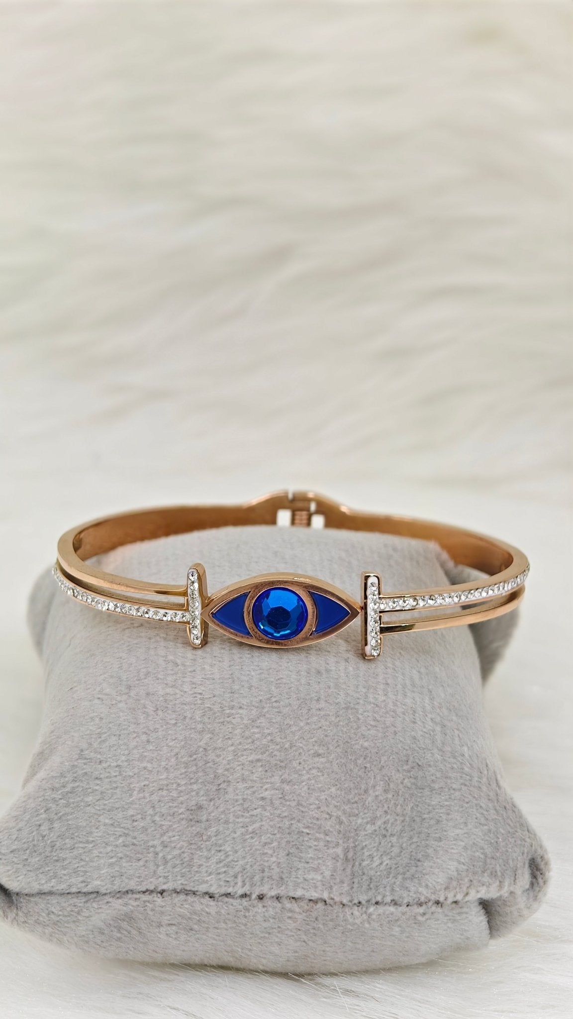 Blue Evil Eye Rose Gold Anti Tarnish Openable Bangle RGB145 - The Soul Jewellery