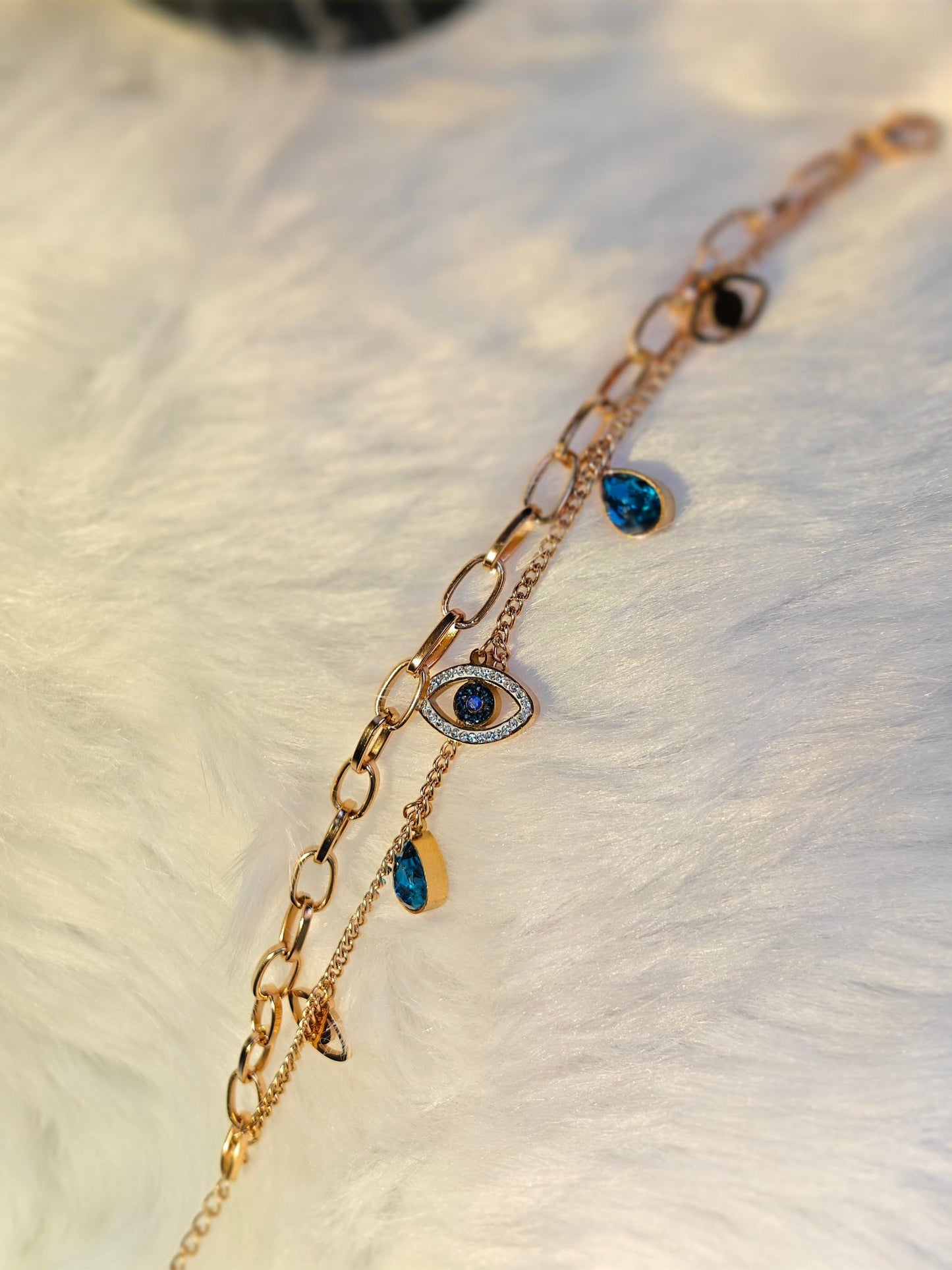 18K Rose Gold Plated Anti Tarnish Evil Eye Chain Bracelet RGB193 - The Soul Jewellery