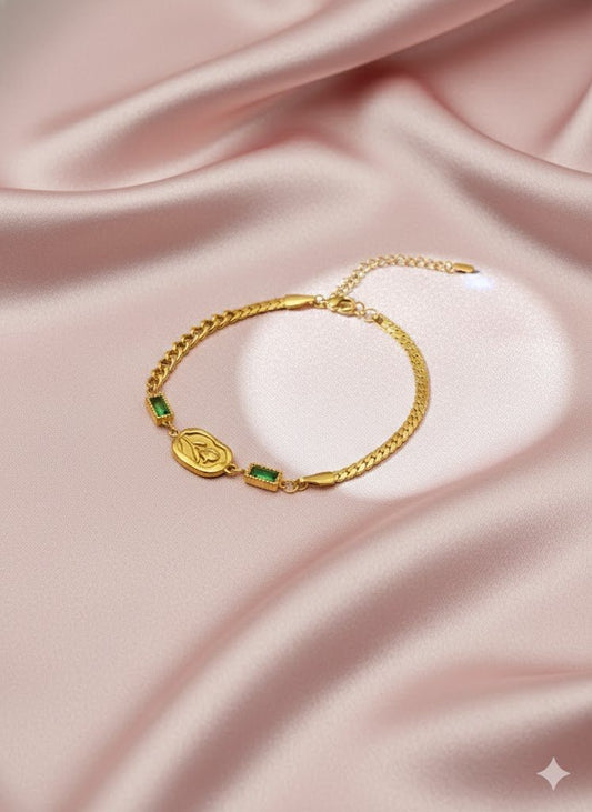 Aurelia 6 GraceLink Demi-Fine Anti-Tarnish Gold Chain Bracelet with Green Stone for Women - The Soul Jewellery