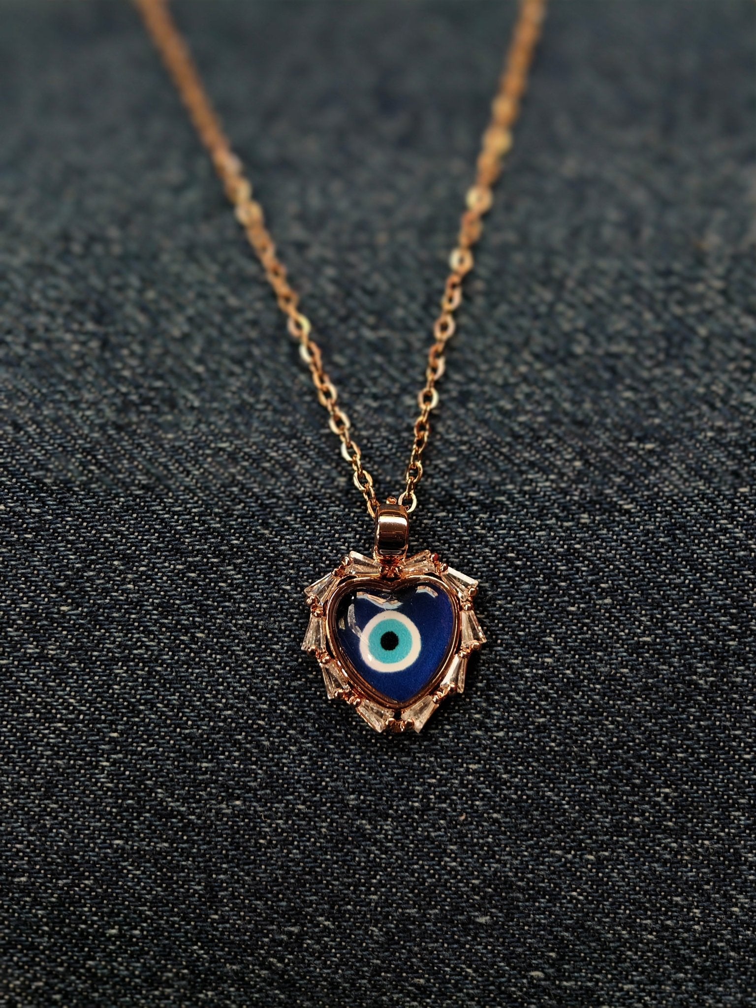 18K Rose Gold Plated Eye Heart Anti Tarnish Chain Pendant Necklace Set RGCP110 - The Soul Jewellery