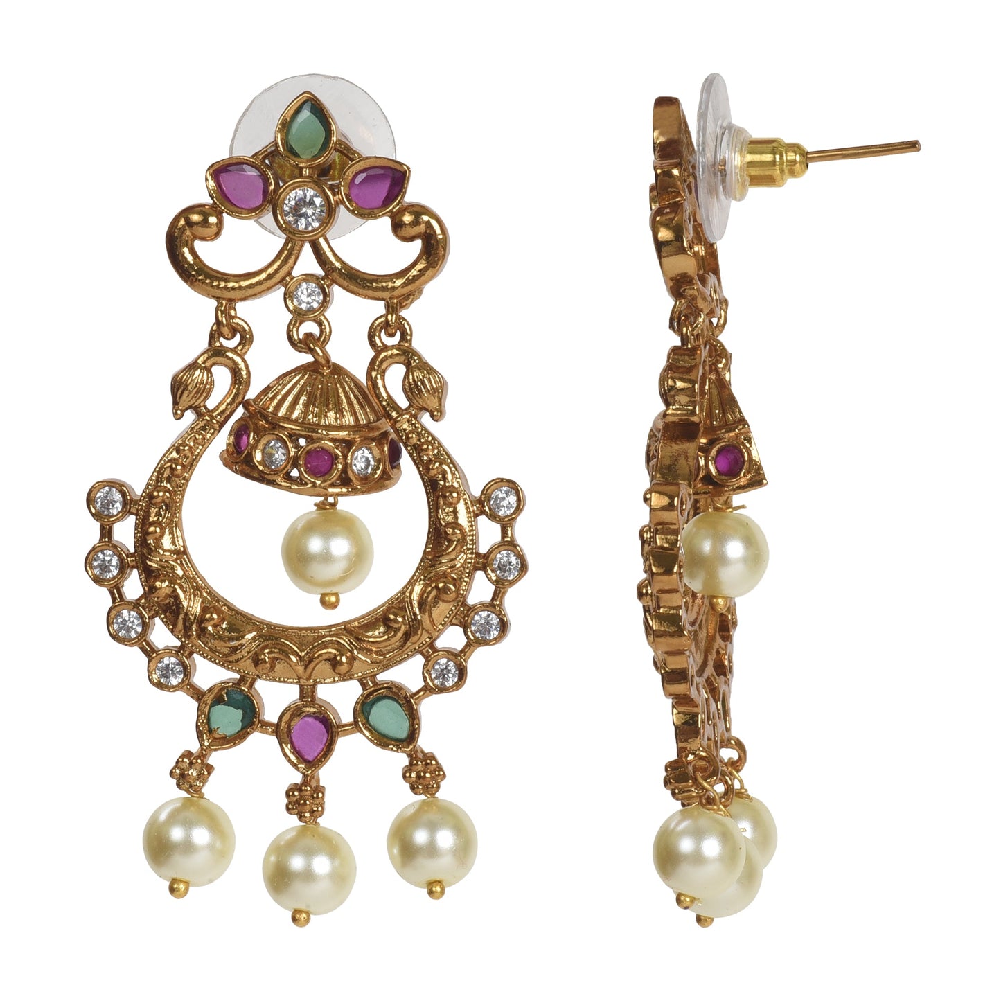 Anika Antique Matte Gold Plated Long Necklace Set with Peacock and Leaf Motif - The Soul Jewellery