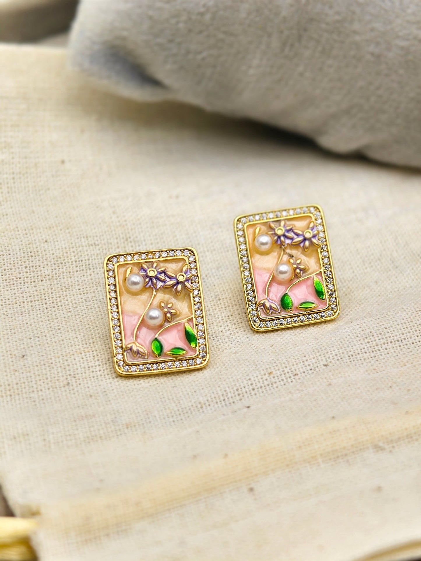 Aurelia PearlGarden Luxe Demi - Fine Anti - Tarnish Enamel Crystal Stud Earrings for Women - The Soul Jewellery