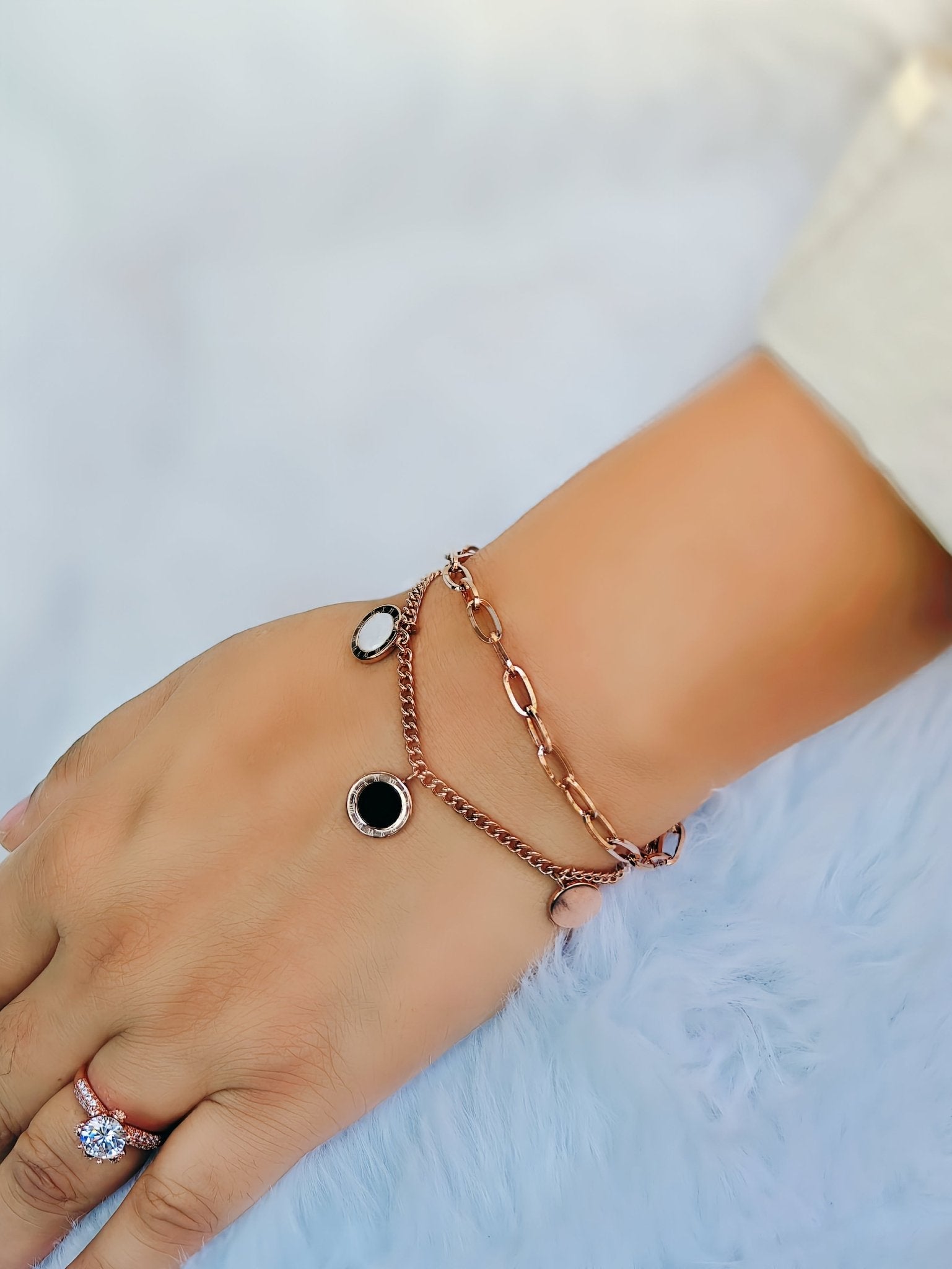 18K Rose Gold Plated Anti Tarnish Dual Chain Bracelet RGB189 - The Soul Jewellery