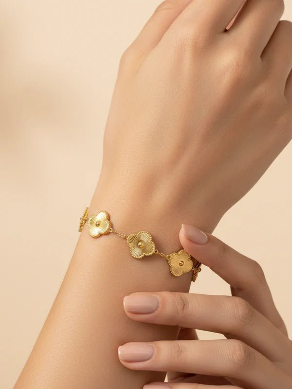 Demi-Fine Gold-Plated Clover Charm Chain Bracelet for Women | Anti-Tarnish Elegant Wristlet - The Soul Jewellery