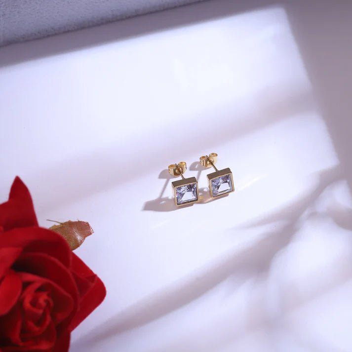 Gold-Tone Multi-Color Gemstone Necklace & Stud Earring Set – Square-Cut Statement Jewelry for Women - The Soul Jewellery