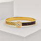 Stylish 18K Gold Plated Anti - Tarnish Bangle with Floral and Leather Accents for Everyday Elegance - The Soul Jewellery