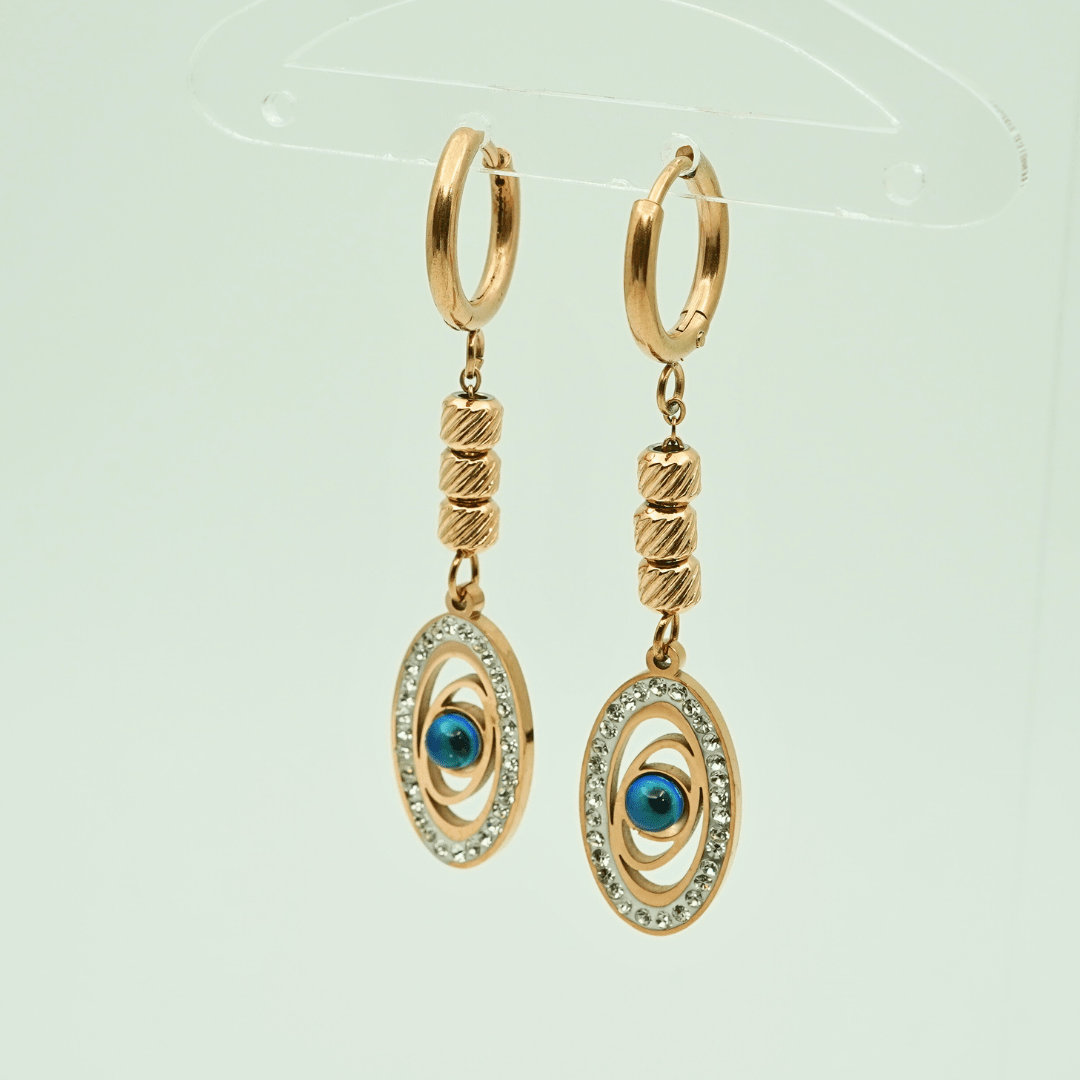 18K Rose Gold Plated Evil Eye Dangler Earrings for Women – Anti - Tarnish Sparkling Drop Earrings with Crystal Accents ATER215 - The Soul Jewellery