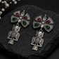 Vintage Oxidized Silver Owl Drop Earrings for Women | Green & Ruby Stone Statement Earrings - The Soul Jewellery