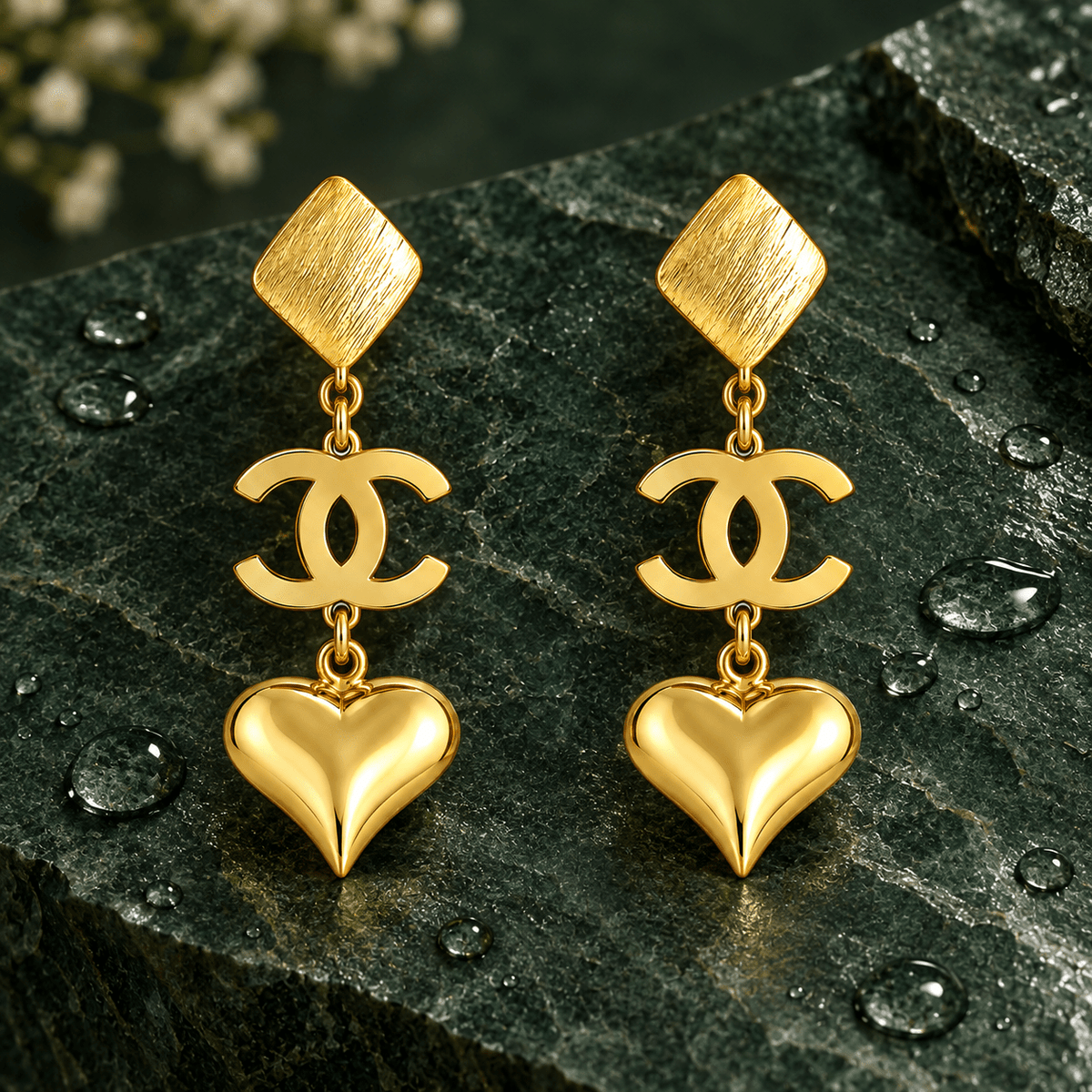 Gold-Tone Stainless Steel Heart Drop Earrings for Women | Interlocking Motif Statement Dangle Earrings - Soul Jewellery