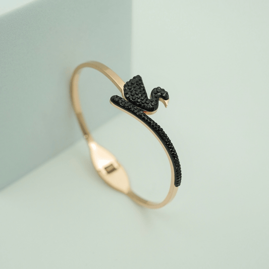 Elegant 18K Rose Gold Plated Anti - Tarnish Bangle with Black Swan Design – Luxurious and Unique Jewelry RGB362 - The Soul Jewellery