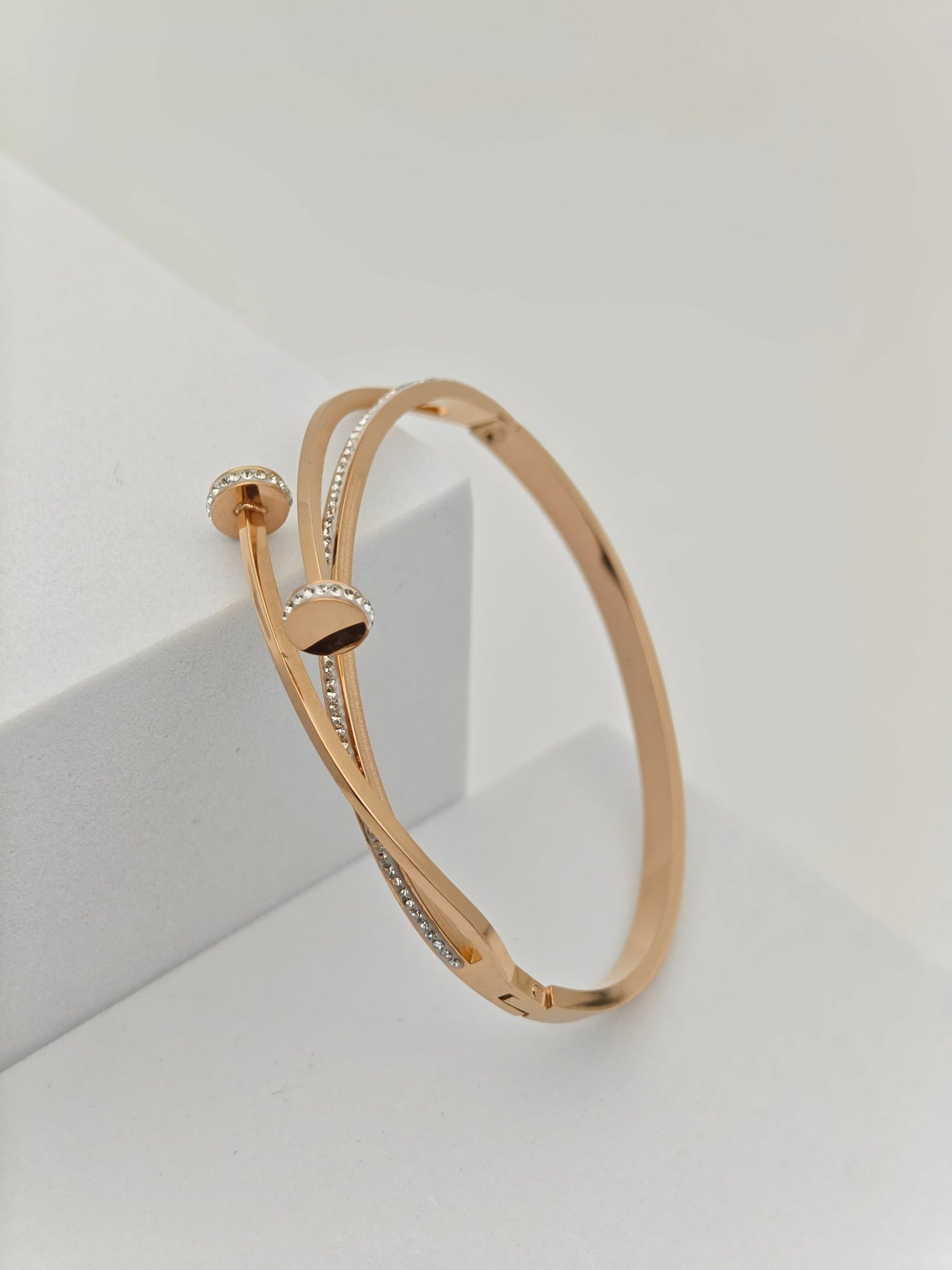 Elegant 18K Rose Gold Plated Anti - Tarnish Bangle with Sparkling Crystal Accents RGB261 - The Soul Jewellery