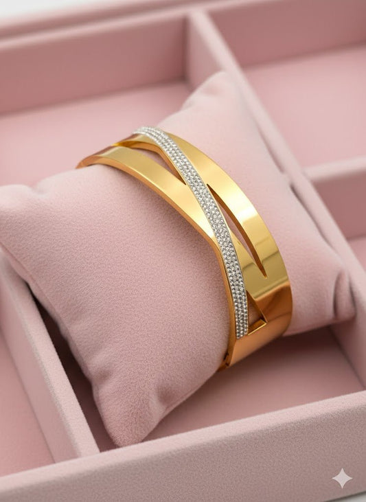 AURÉLIA AMORE LUXE 6™ Celestia Curve CZ Radiance Demi Fine Anti - Tarnish Kada Bracelet - The Soul Jewellery