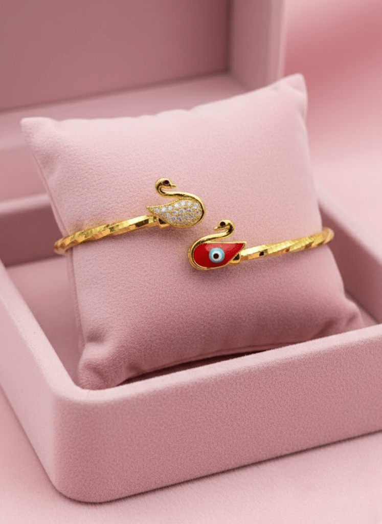 Swan Charm Gold Plated Enamel Bracelet for Women | Anti-Tarnish Stainless Steel Open Cuff Bangle - The Soul Jewellery