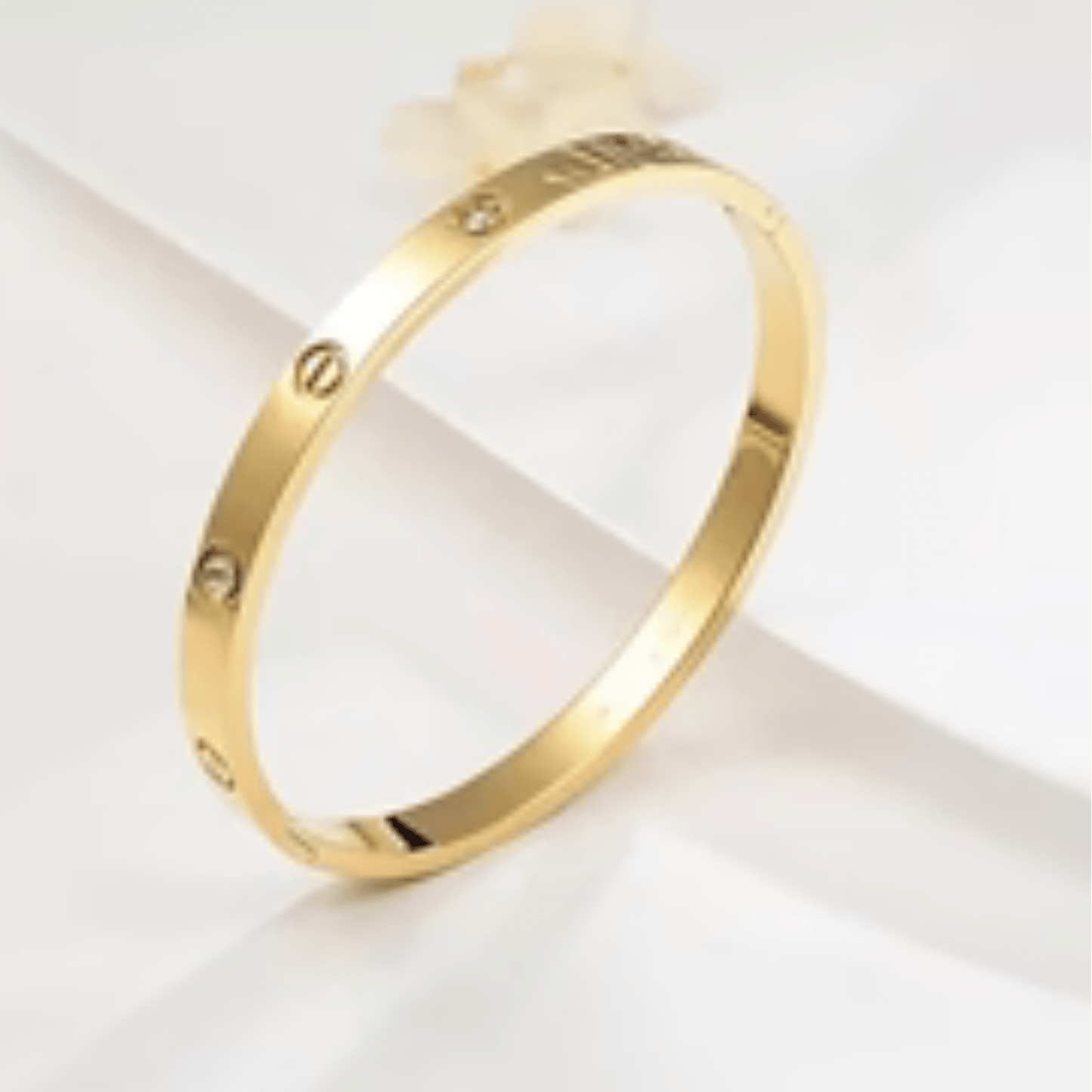 Unisex 18K Gold Kada Bracelet with Cartier Engraving – Stylish Zircon Gemstone Bangle for Men & Women RG - The Soul Jewellery