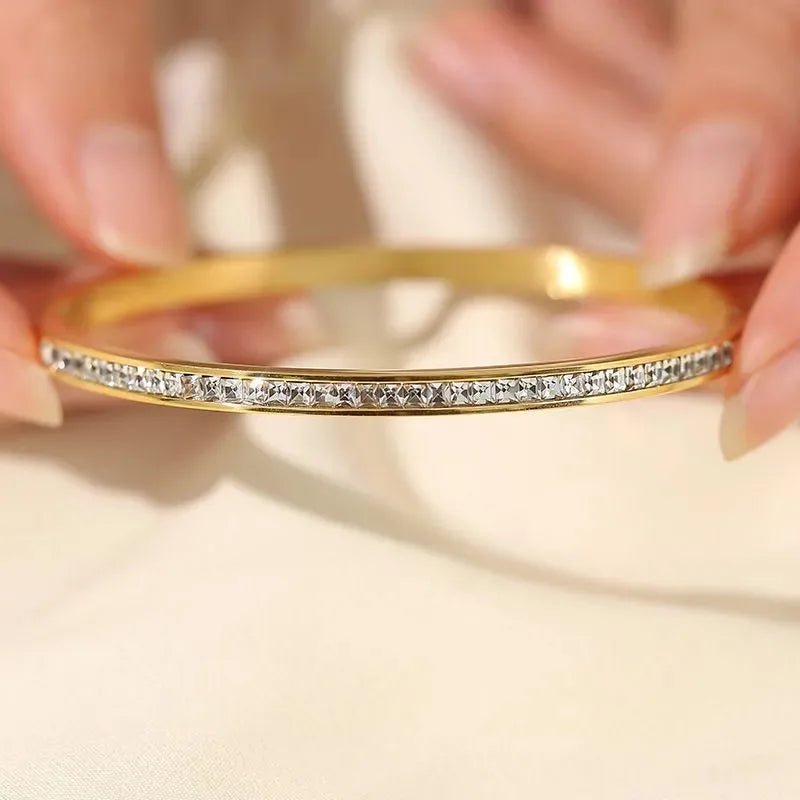 18K Gold Plated CZ Sparkling Line Bangle Bracelet | Anti-Tarnish Stainless Steel Jewellery for Women - The Soul Jewellery