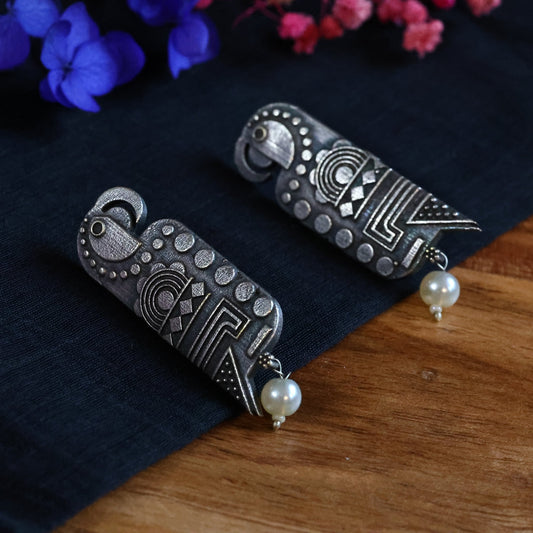 Silver Replica Oxidized Parrot Earring - The Soul Jewellery