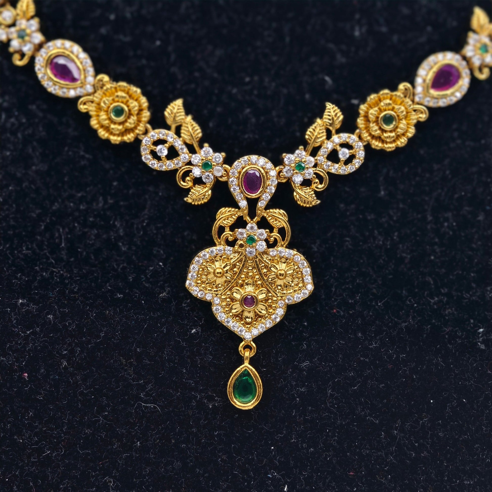 Traditional Temple Necklace Set with Earrings – Gold Plated Bridal Kundan Jewelry Set - The Soul Jewellery