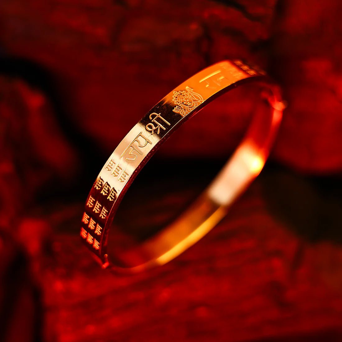 Aurelius 9 DharmaForce Jai Shree Ram Demi-Fine Anti-Tarnish Gold Kada for Men - The Soul Jewellery