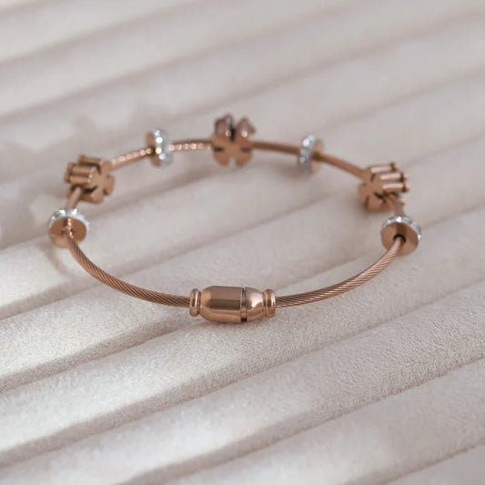 18K Rose Gold Plated Anti - Tarnish Lucky Clover Bracelet Bangle for  every day wear jewellery- The Soul Jewellery
