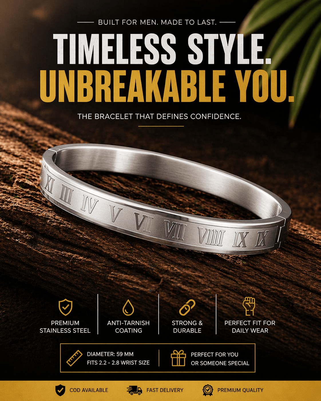 Men’s Roman Numeral Bracelet – Silver Stainless Steel Cuff | AntiTarnish Luxury Minimal Kada for Men - The Soul Jewellery