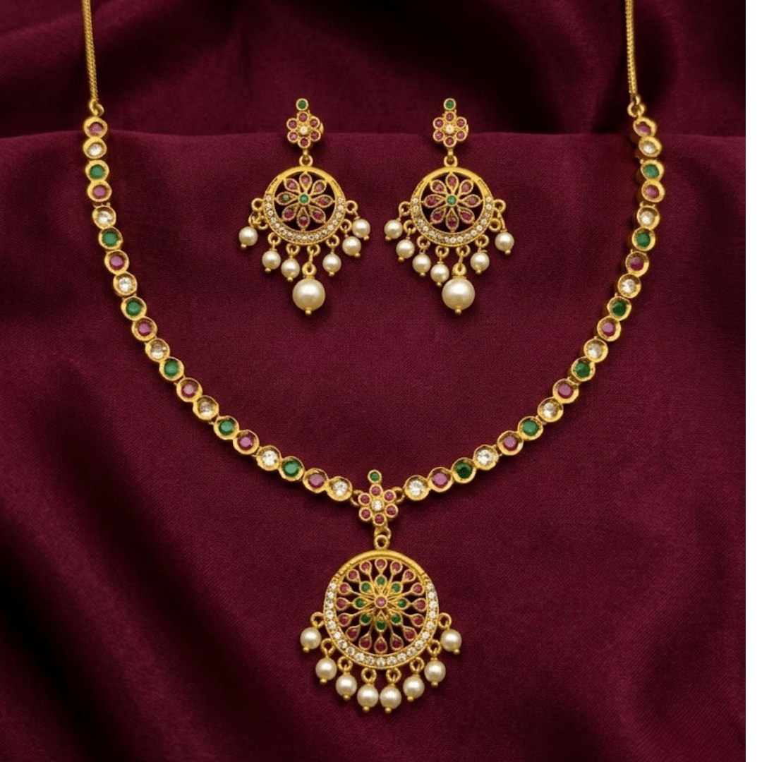 Rajwadi Peacock Traditional Temple Necklace Earrings Set–Gold Plated South Indian Bridal Jewellery - The Soul Jewellery