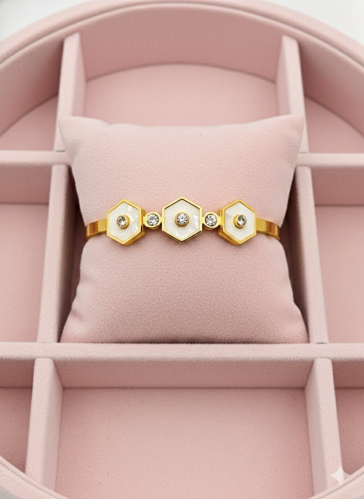 AURÉLIA AMORE LUXE 8™ Celestial Bloom MOP & CZ Prosperity Demi-Fine Bangle Bracelet for Women - The Soul Jewellery