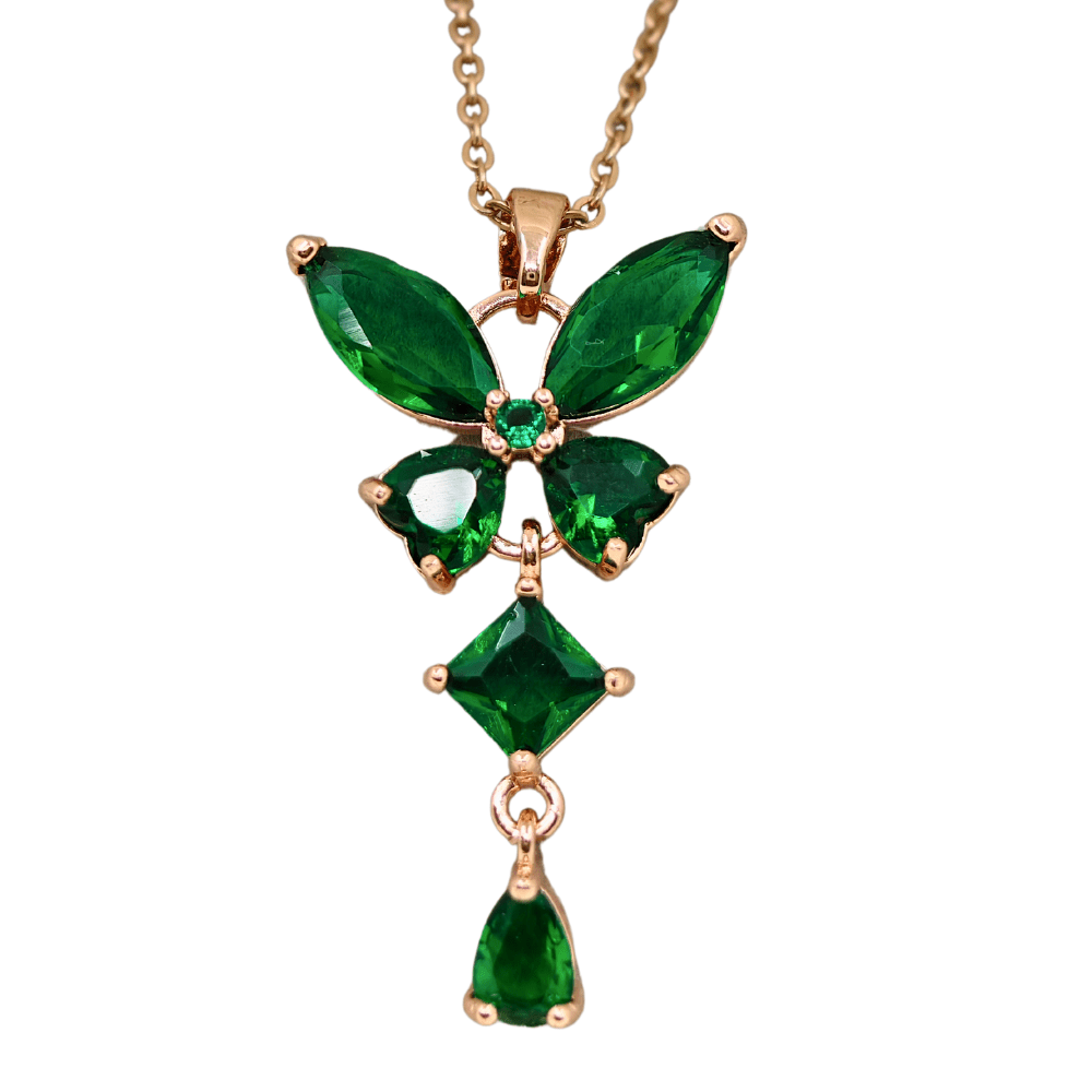 18K Rose Gold Plated Green Crystals Anti Tarnish Chain Pendant Necklace RGCP144 - The Soul Jewellery
