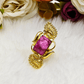 Premium Gold - Plated Brass Ring with Pink Natural Stone – Antique Paisley Motif Adjustable Statement Ring for Women - The Soul Jewellery