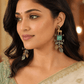 Handcrafted Dual-Tone Deer Motif Earrings with Green Stone Leaf Charms –Oxidised Earrings for Women - The Soul Jewellery