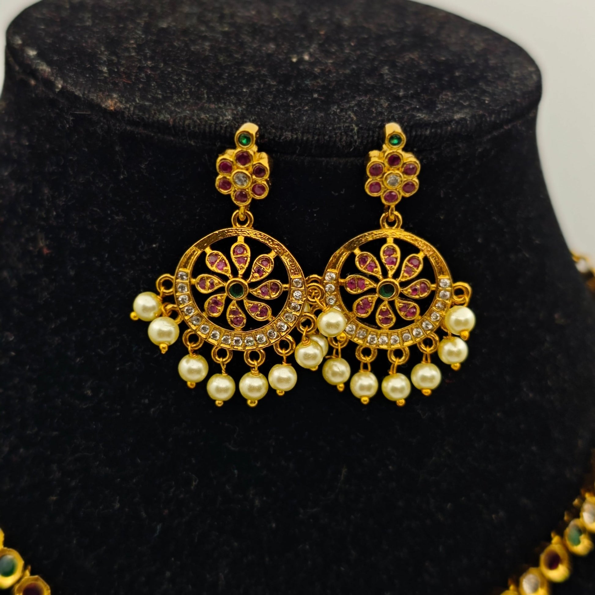 Rajwadi Peacock Traditional Temple Necklace Earrings Set–Gold Plated South Indian Bridal Jewellery - The Soul Jewellery