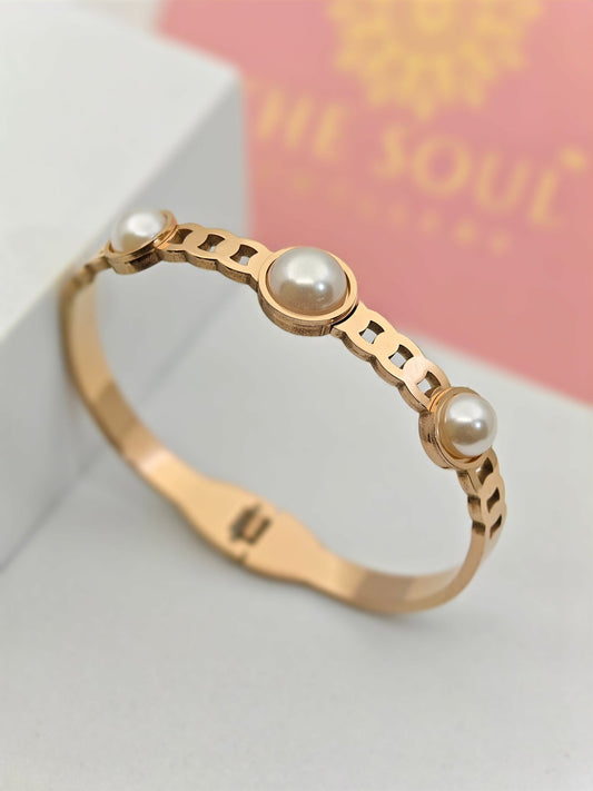 Elegant 18K Rose Gold - Plated – Anti - Tarnish Bangle with Round Pearl Accents RGB280 - The Soul Jewellery