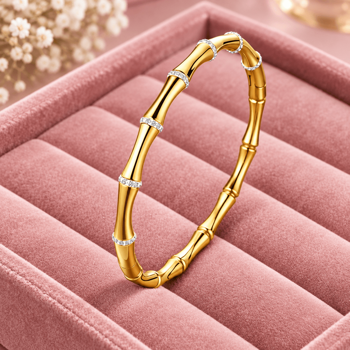 18K Gold Tone Crystal Bamboo Link Stainless Steel Bracelet for Women | Anti-Tarnish Luxury Everyday Bracelet - Soul Jewellery